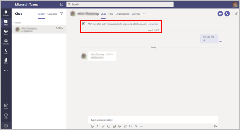 チャットの保持ポリシー