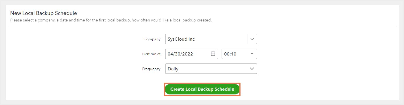 Create local backup schedule