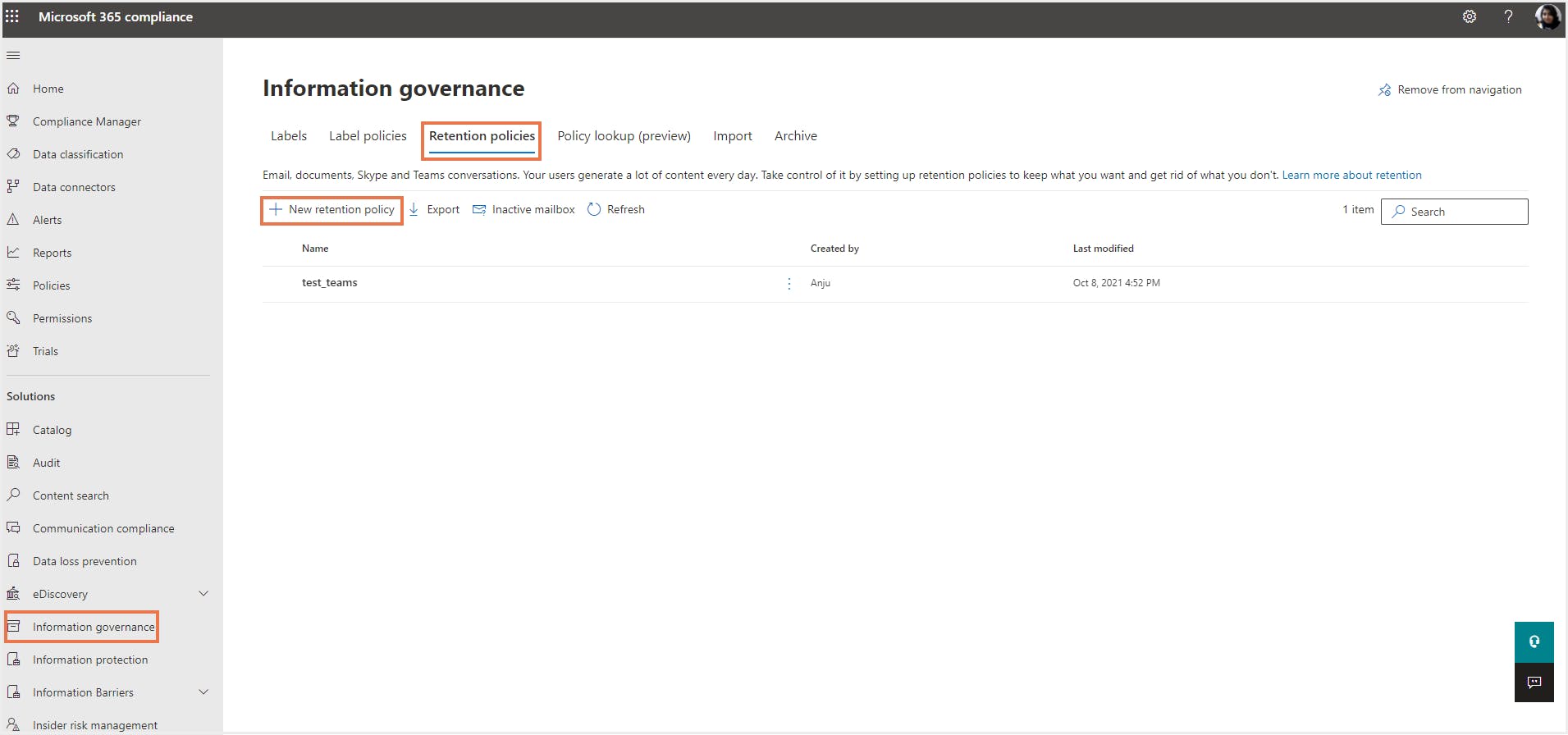 マイクロソフト365保持ポリシーの作成