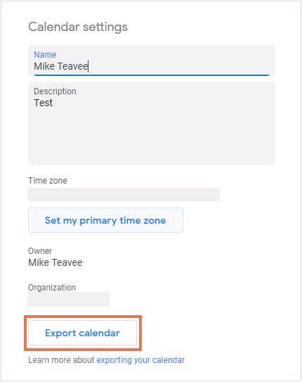 Googleカレンダーのエクスポート