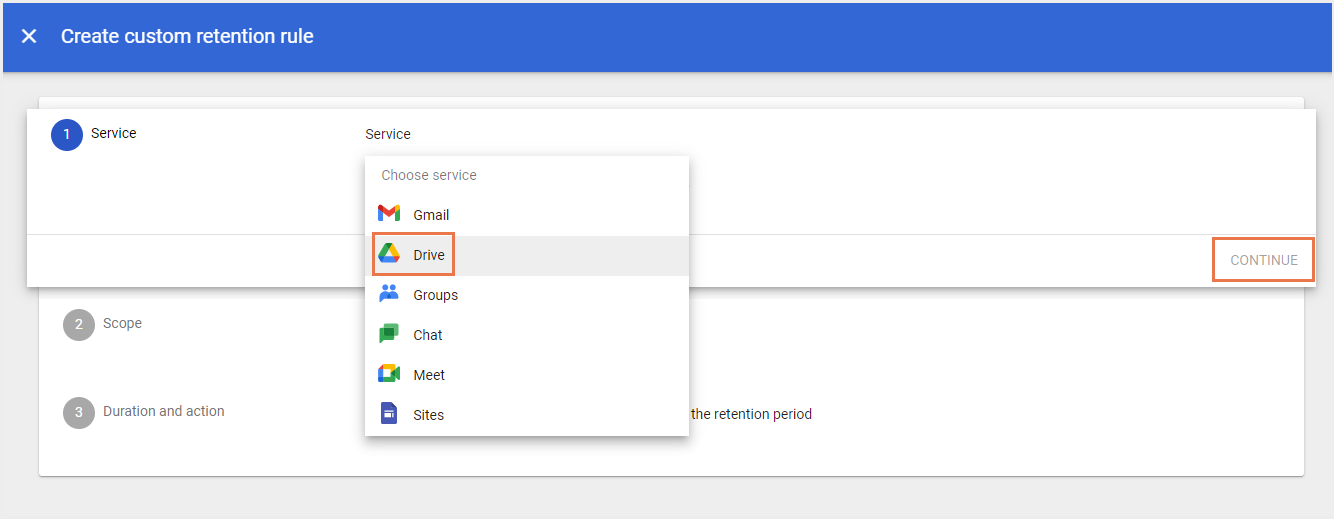 データ保管庫を使用したgoogle共有ドライブのバックアップ - ドライブを選択