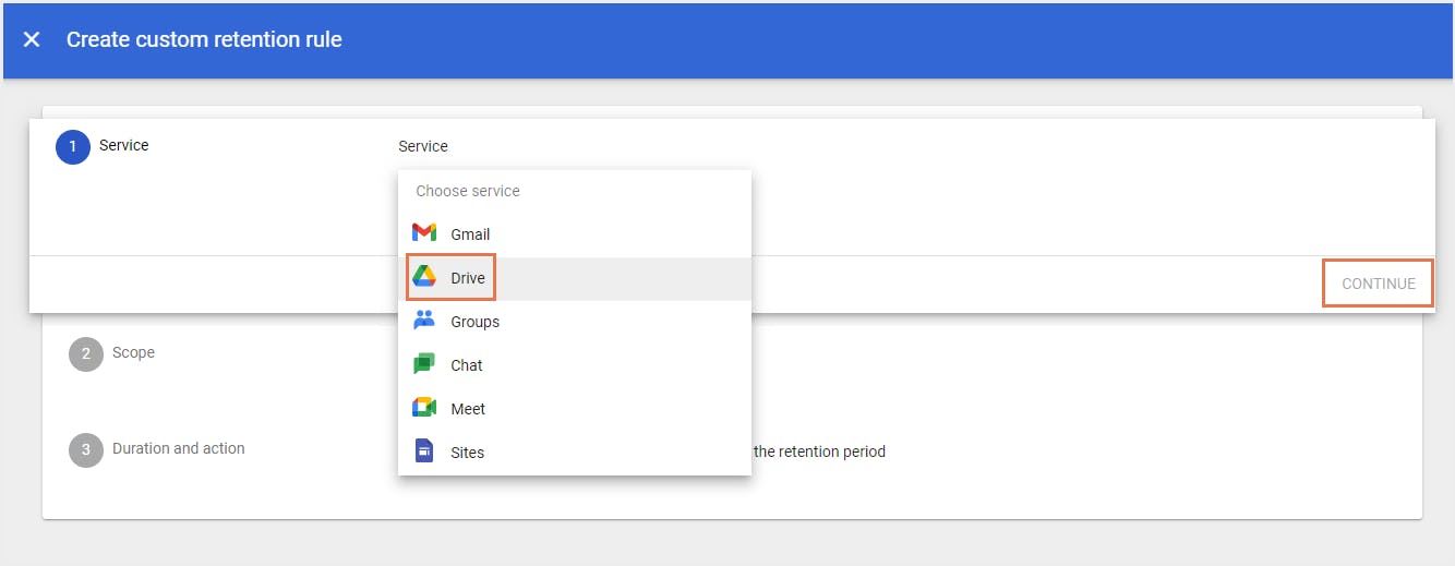 backup google shared drive using vault - select Drive