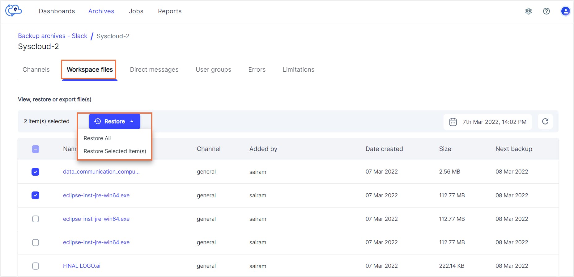 ファイルのバックアップ