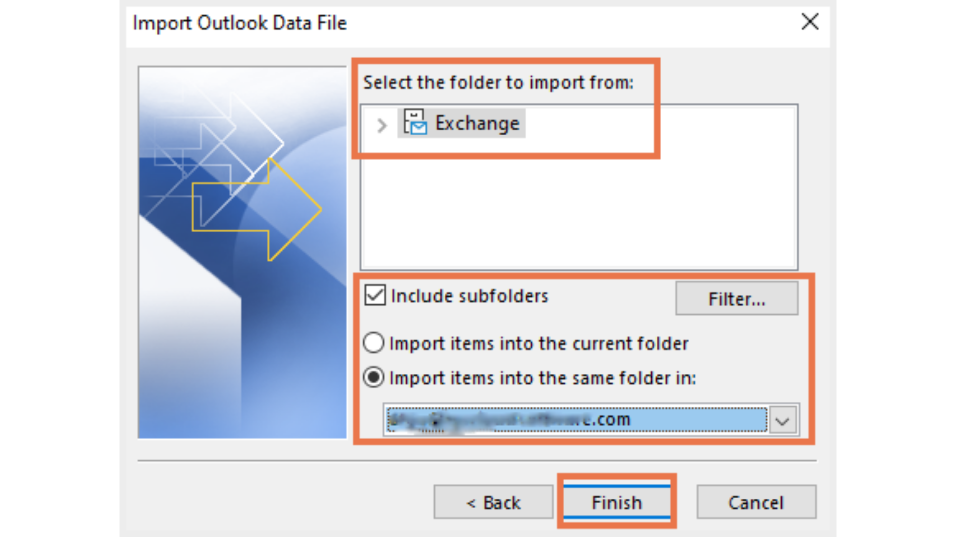 エクスポートしたチームメッセージをアウトルックにインポート