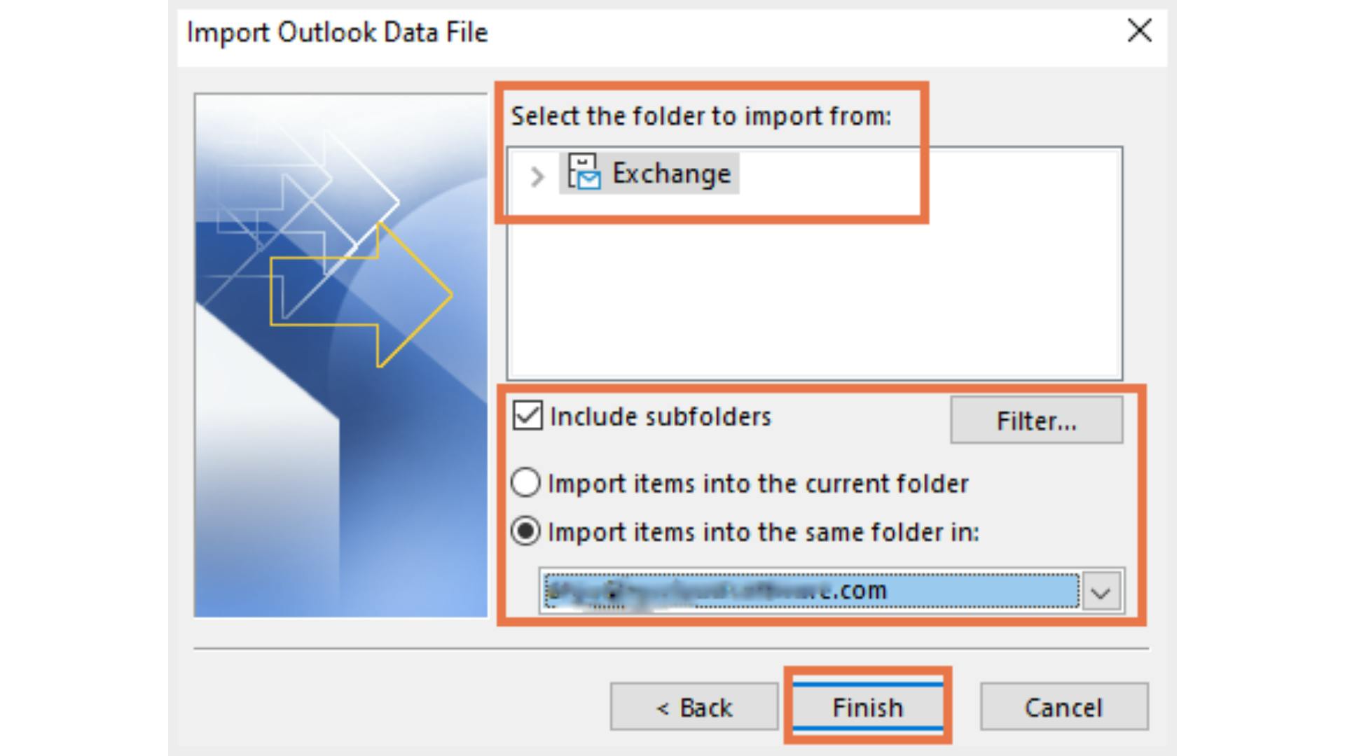 エクスポートしたチームメッセージをアウトルックにインポート