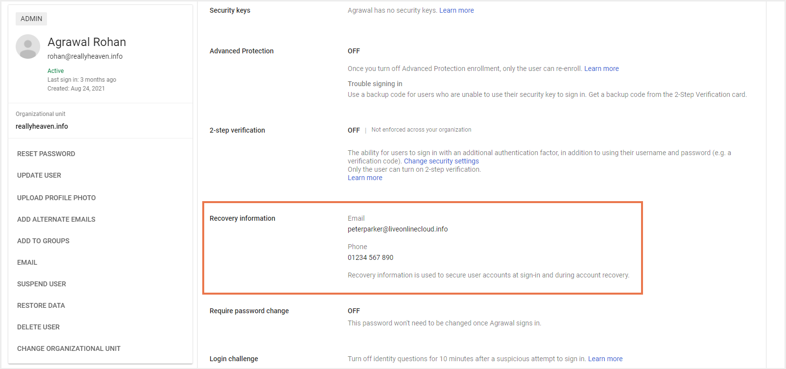 ユーザー回復情報