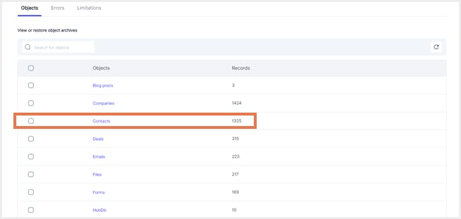 syscloudのhubspotの連絡先を復元syscloud 3