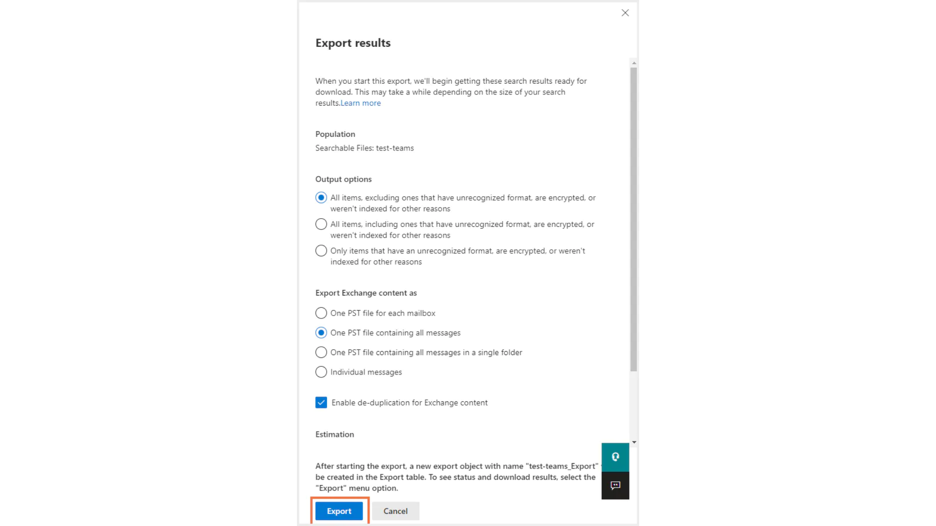 輸出オプションを選択します。