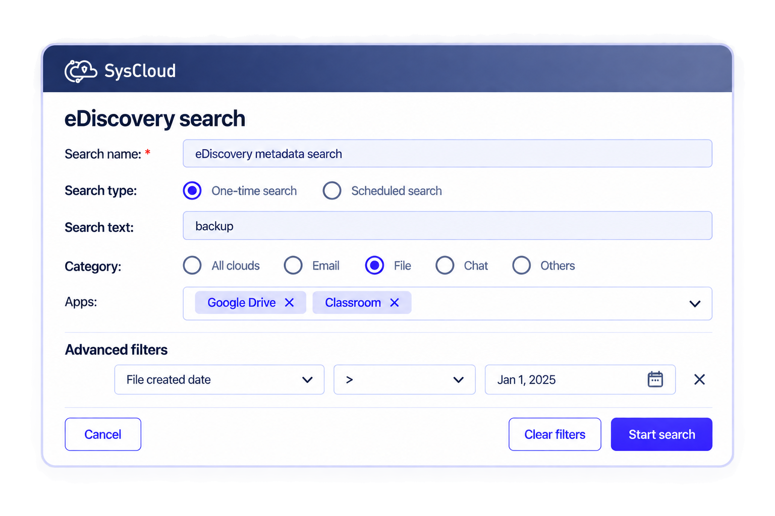 Search and preserve data for eDiscovery