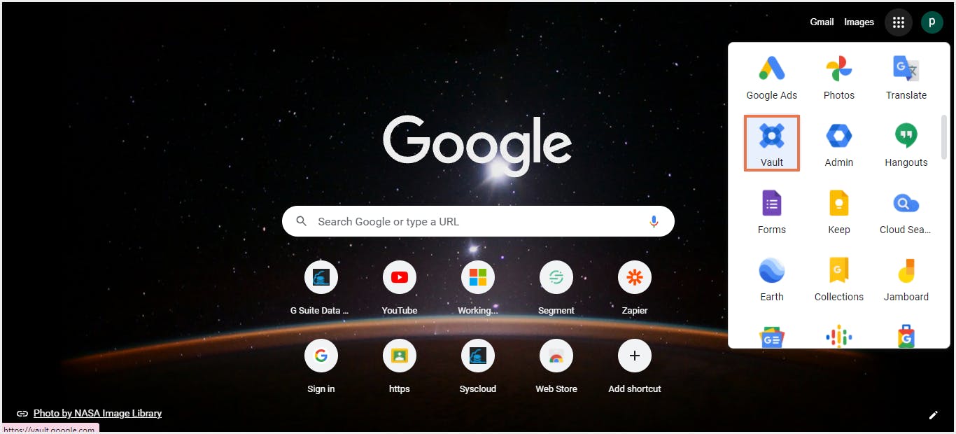 Google Vault- Google homepage