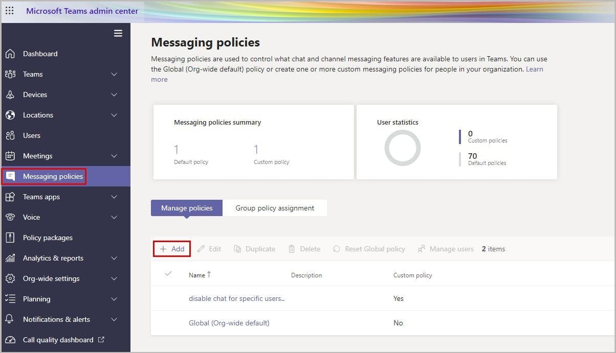 create messaging policy