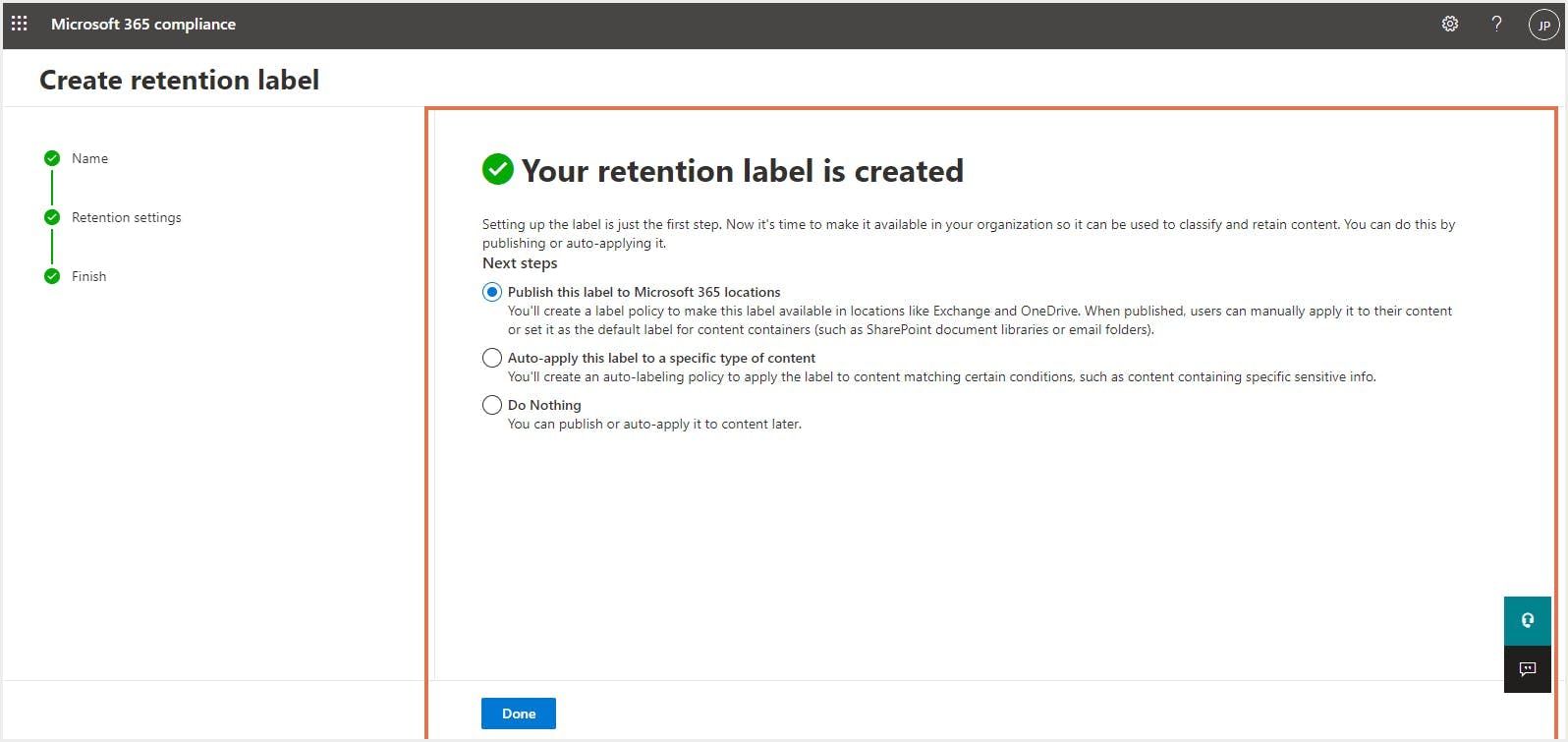 microsoft 365 retention label - when to publish