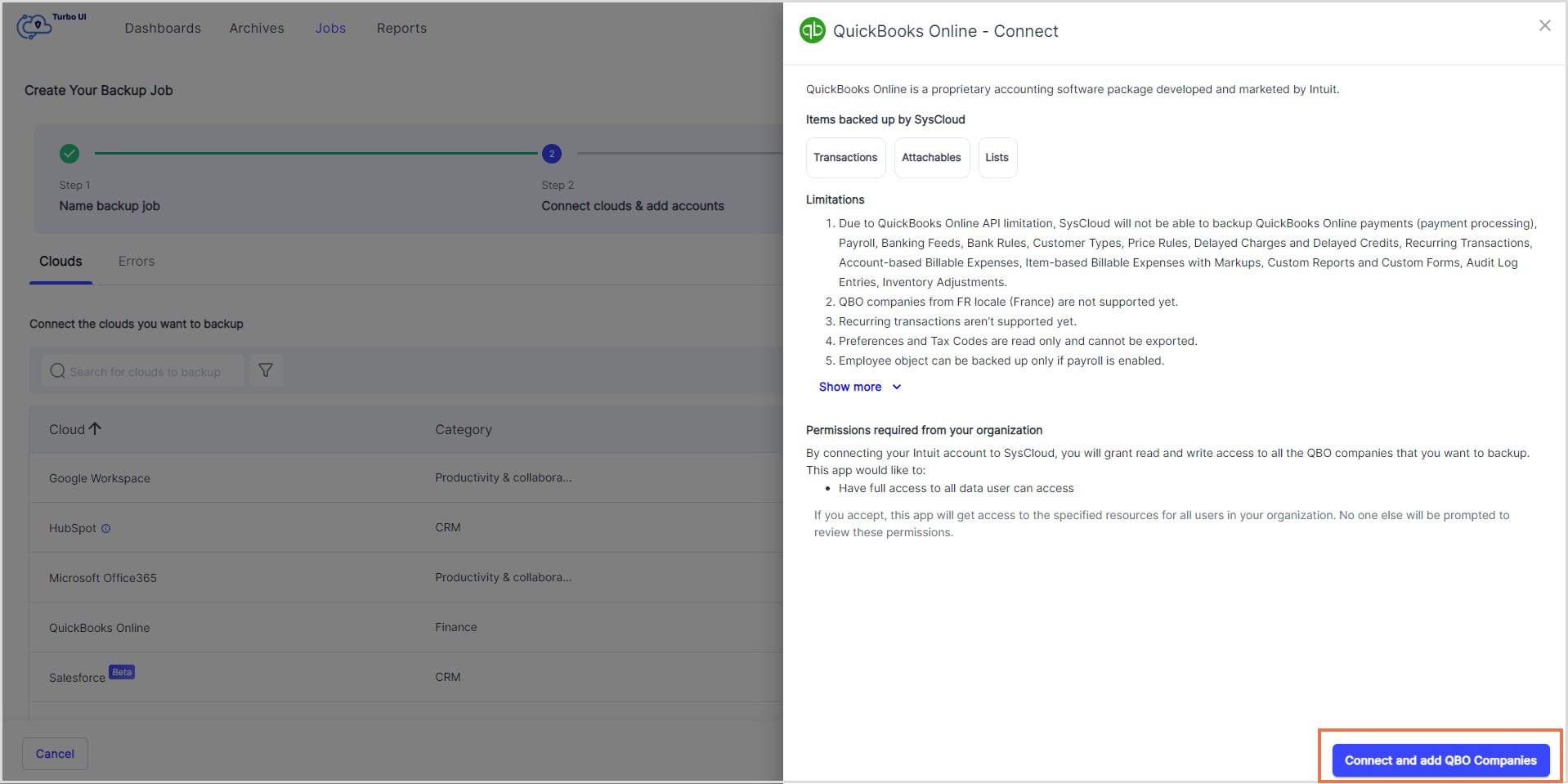 connect and add QBO 