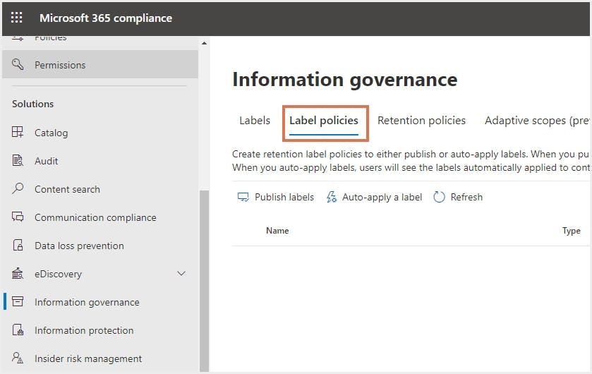 マイクロソフトの保持ラベルポリシー - ラベルの発行