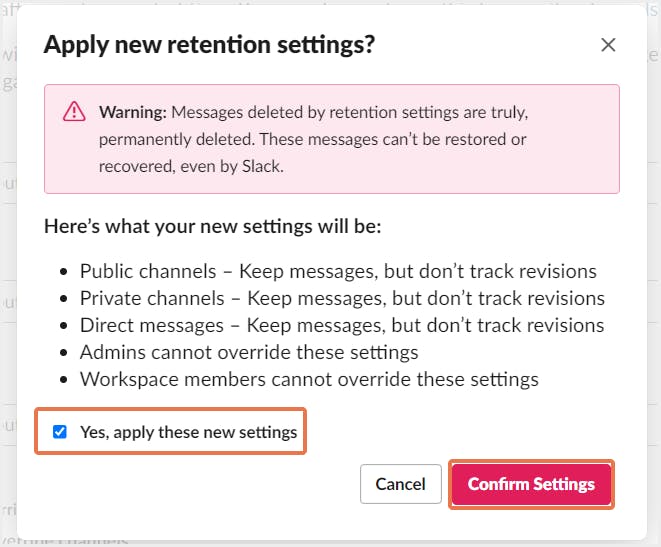 Confirm retention settings