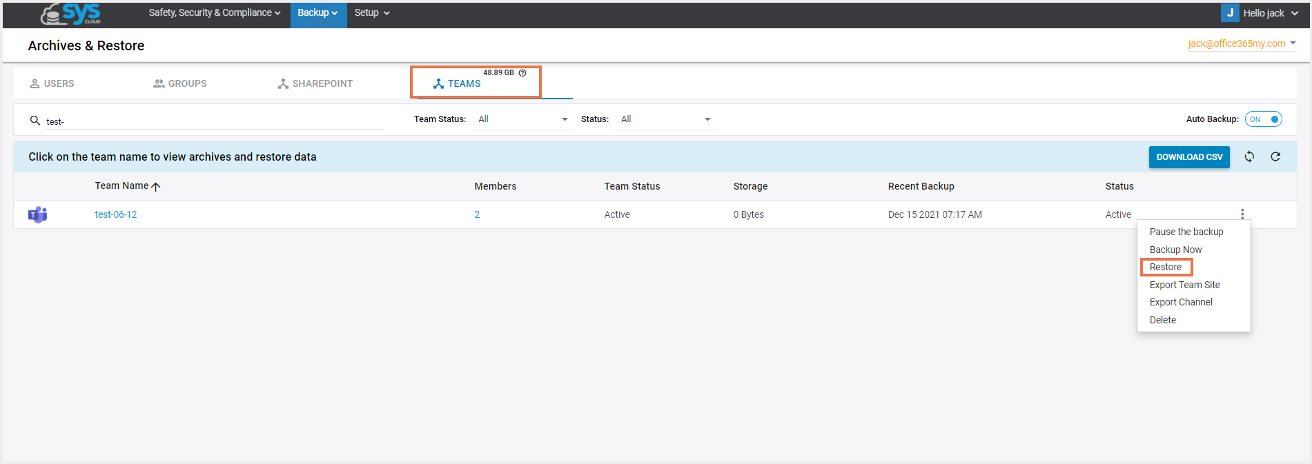 削除されたチームの復元