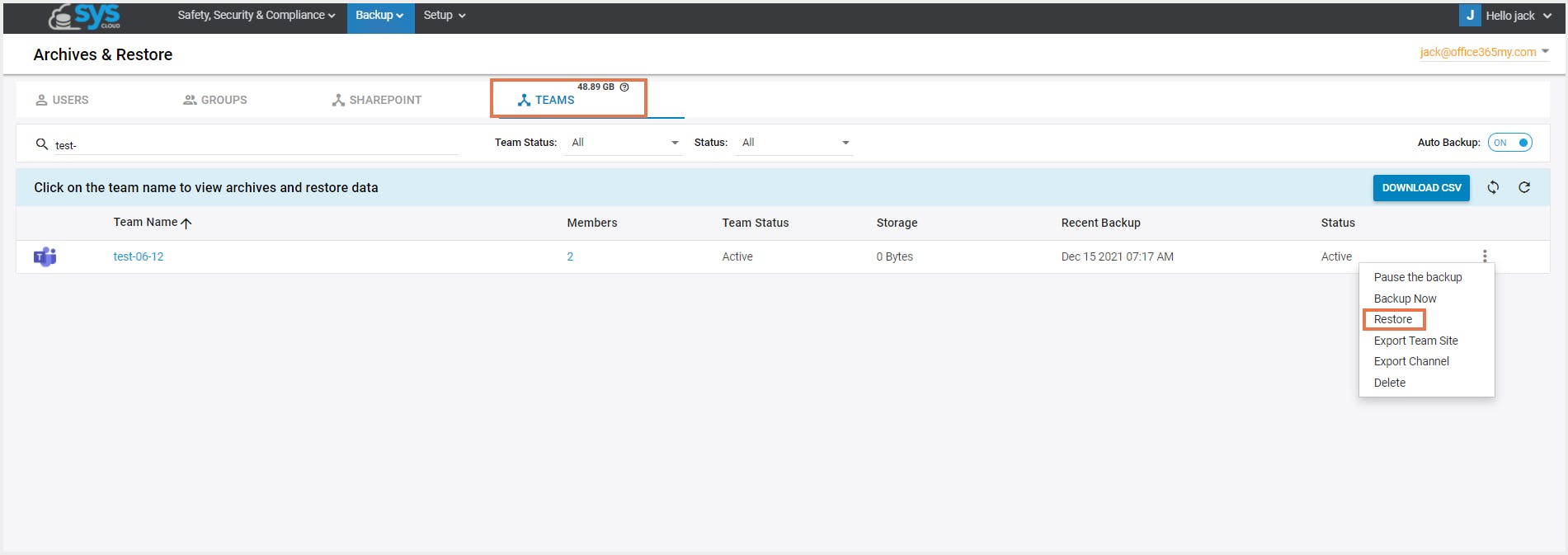 削除されたチームの復元