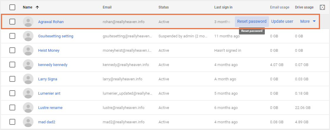 パスワードのリセット