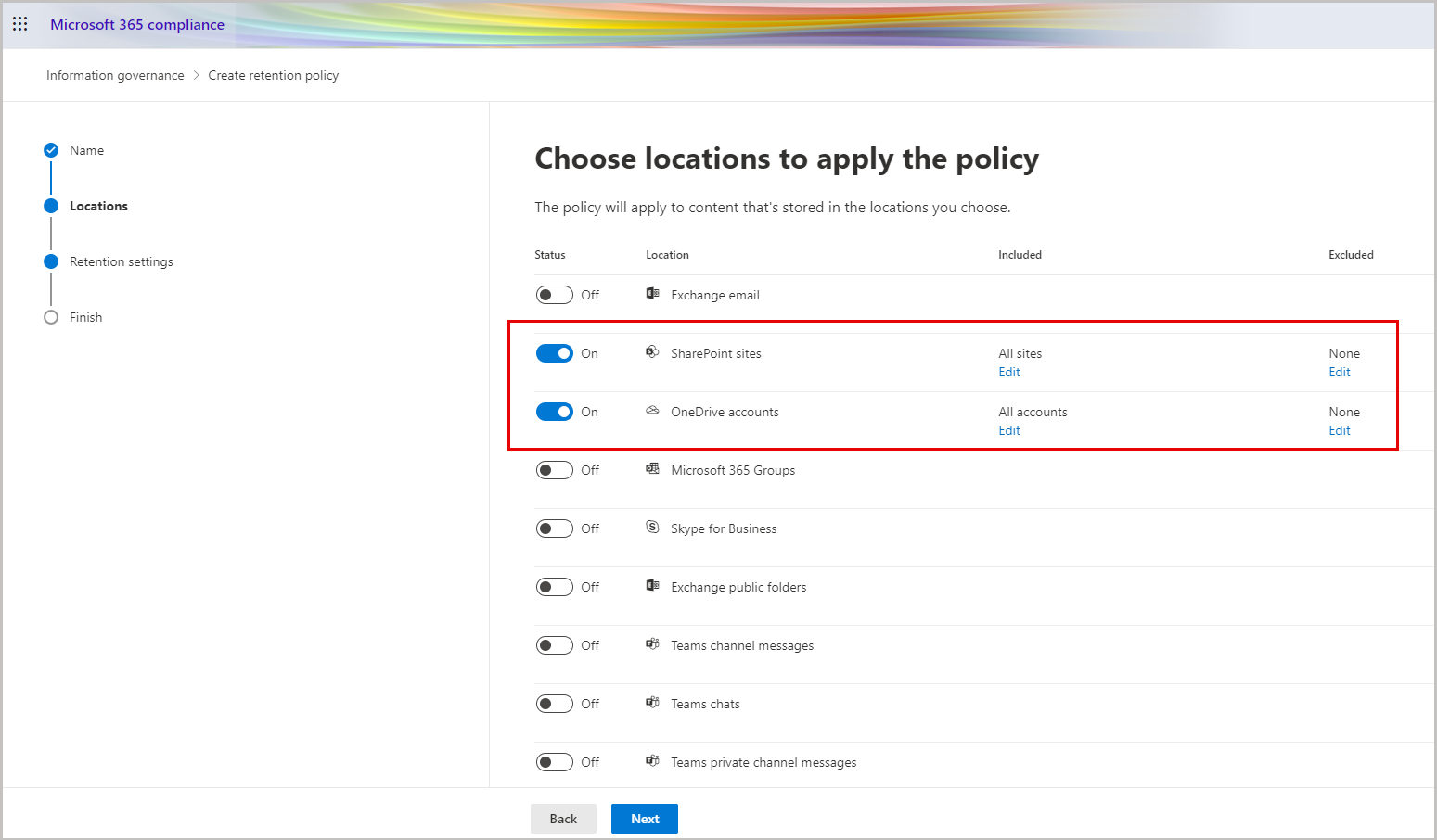SharePointとOneDriveの保持ポリシー