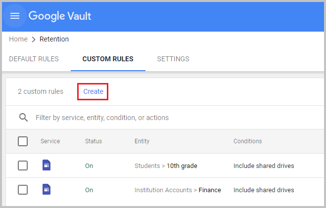 新しい保持ルールの作成
