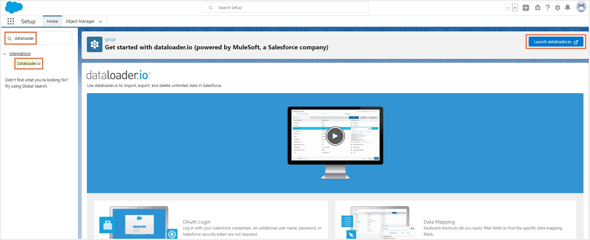 Setup Dataloader.io