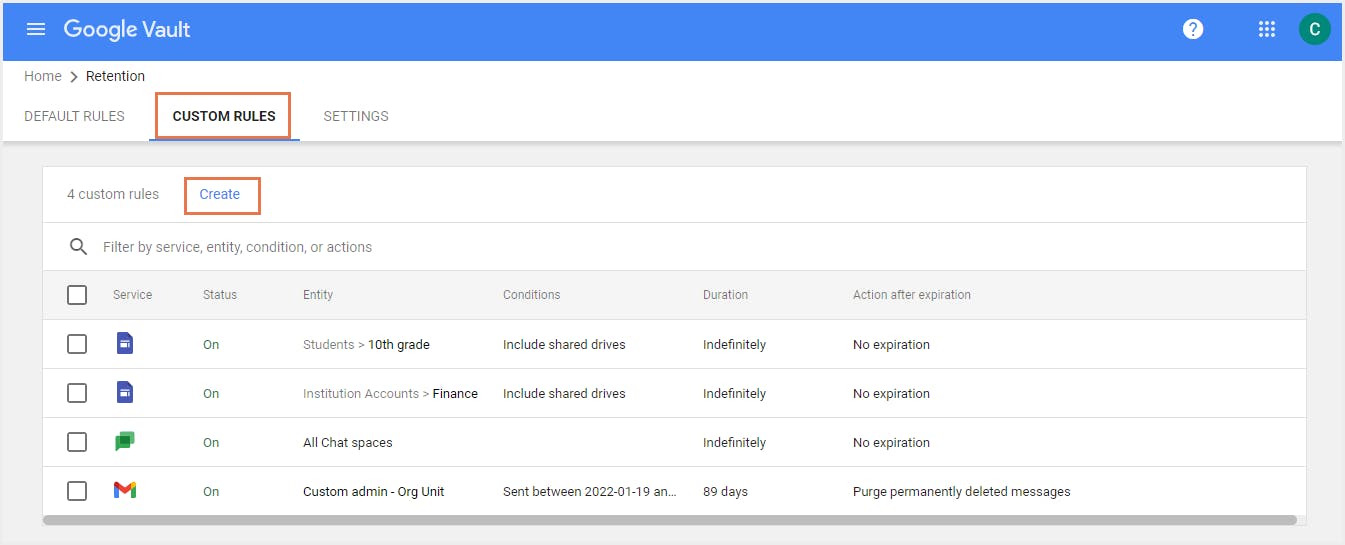 backup google shared drive with vault - custom rules