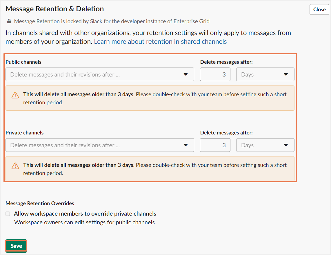 メッセージ保持ポリシー