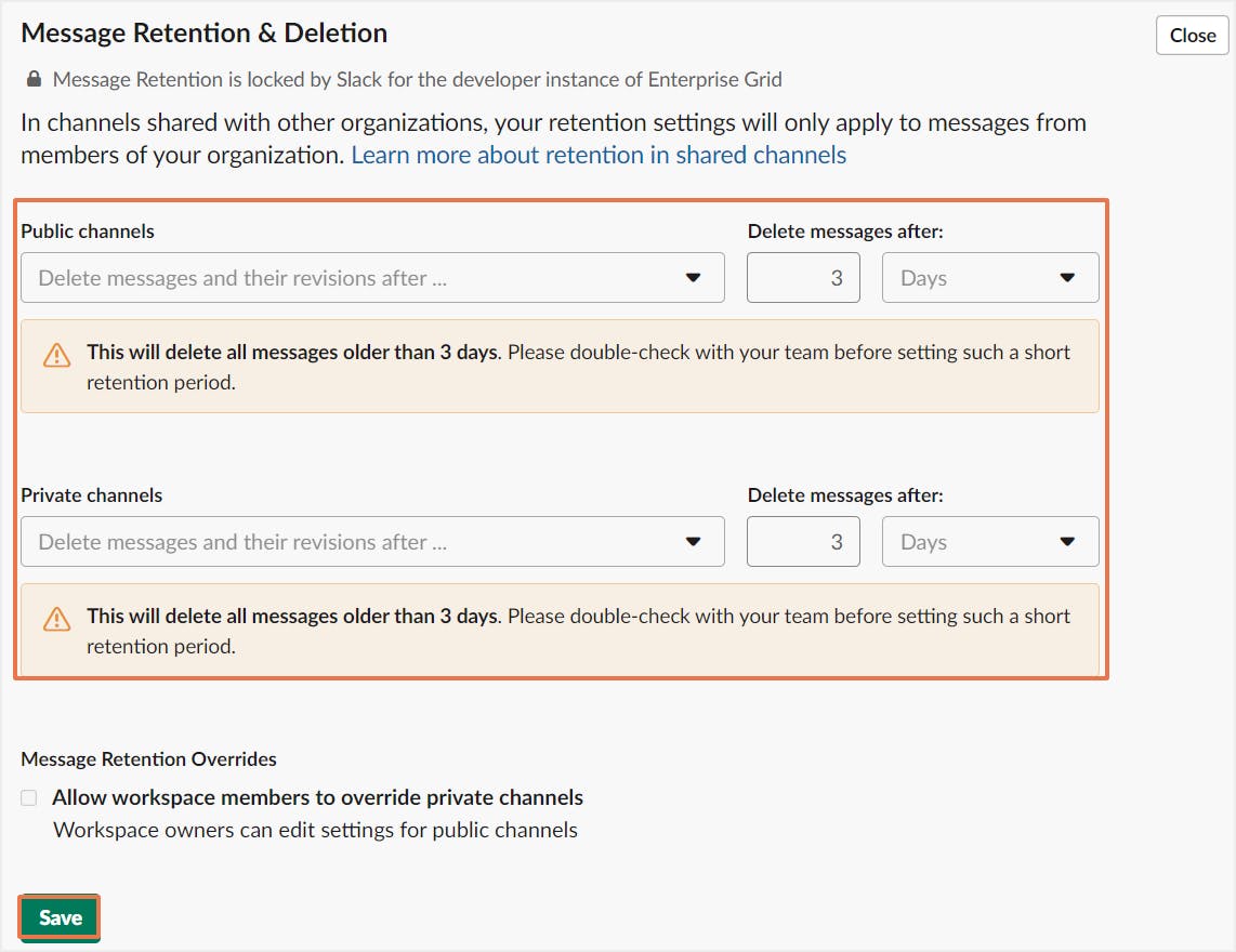 メッセージ保持ポリシー