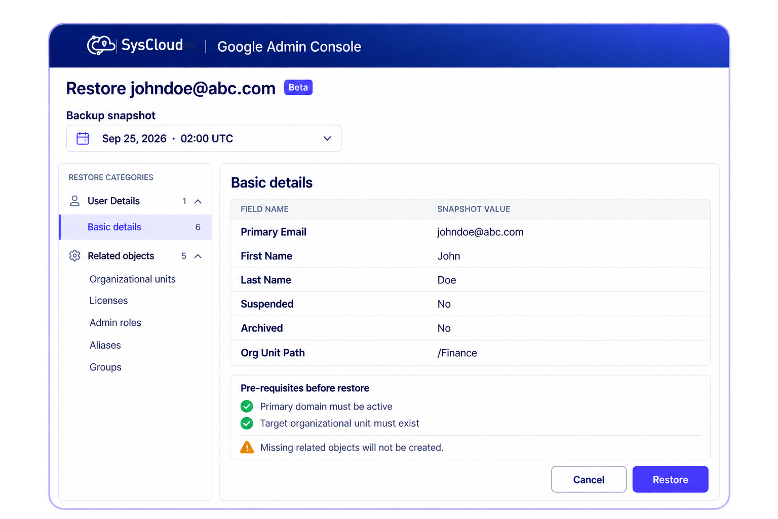 Restore admin console backup