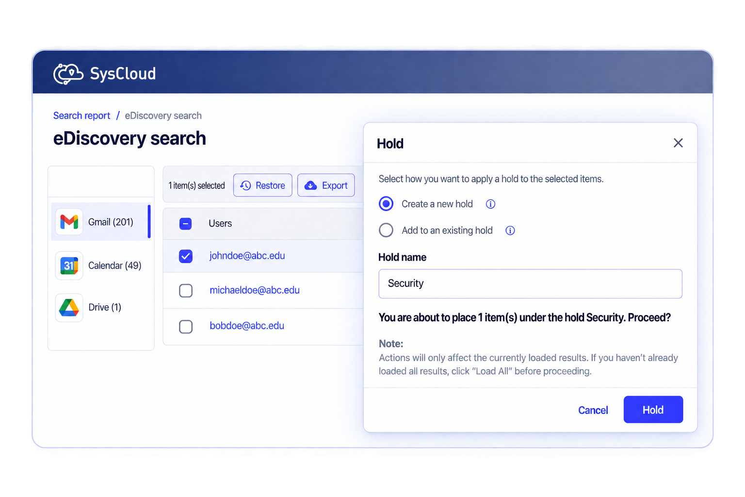 Preserve data with legal holds