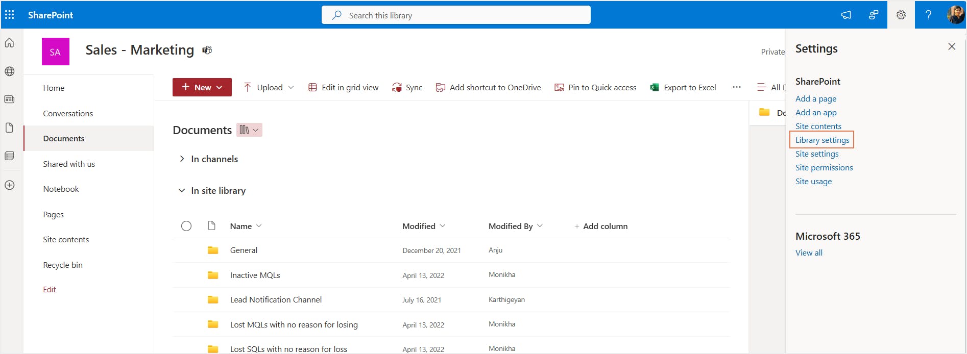 sharepoint retention - Navigate to libarary settings