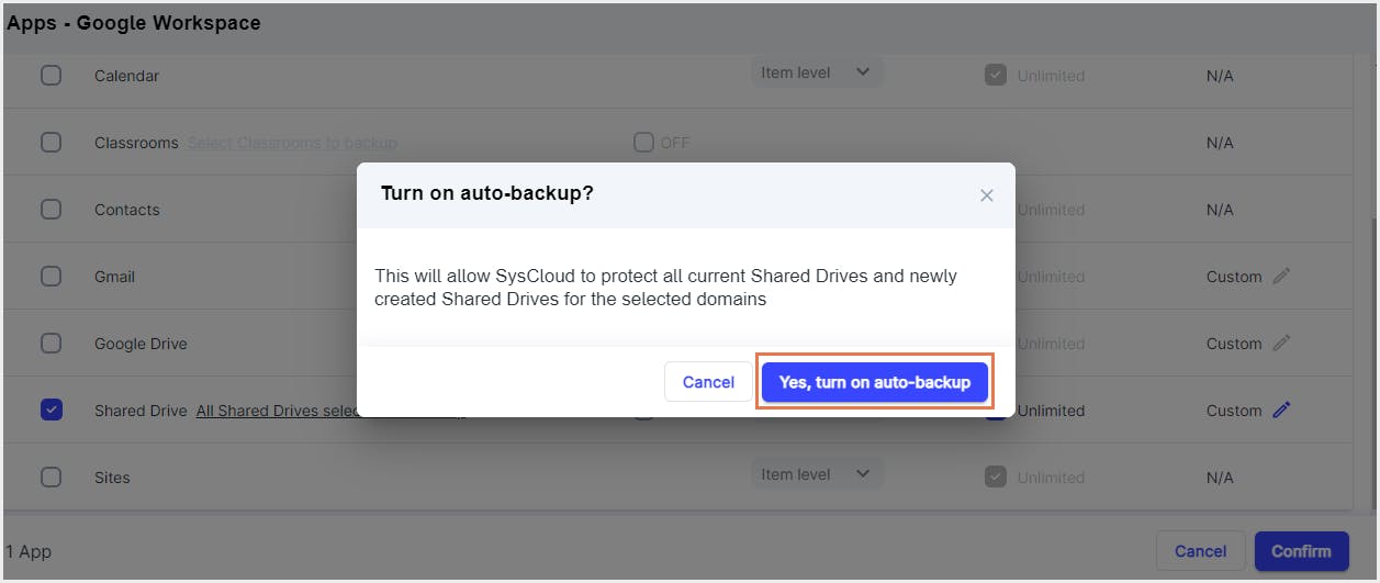 自動バックアップをオン