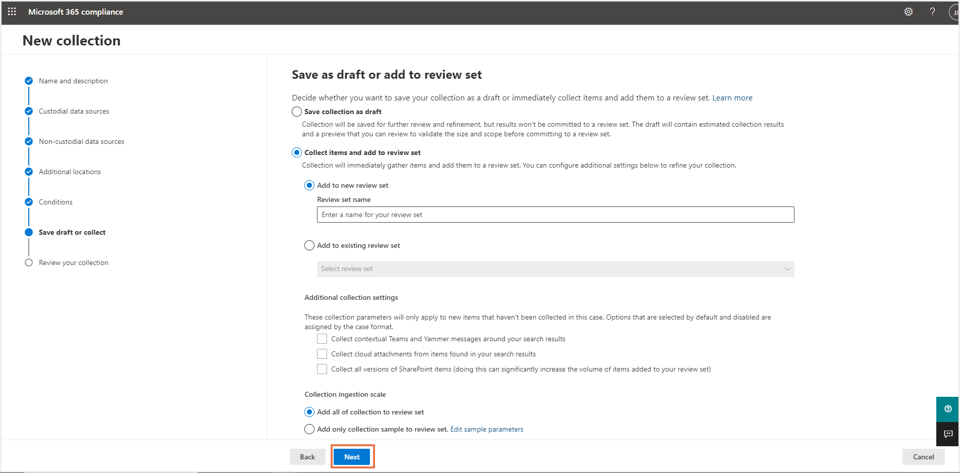 高度なeディスカバリー収集