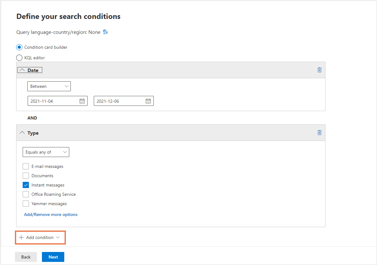 削除されたチームメッセージの回復-検索条件