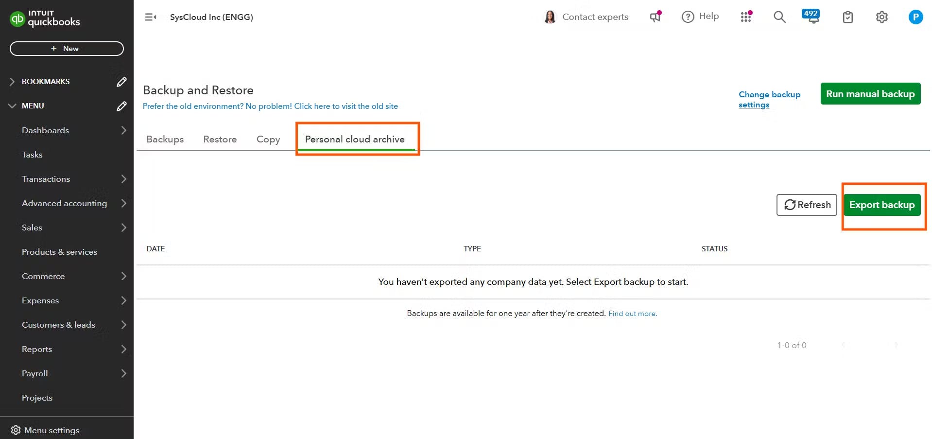 export QBO backup to Google Drive