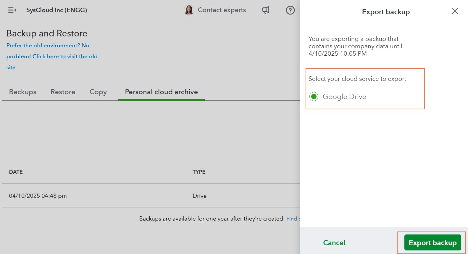 export backup