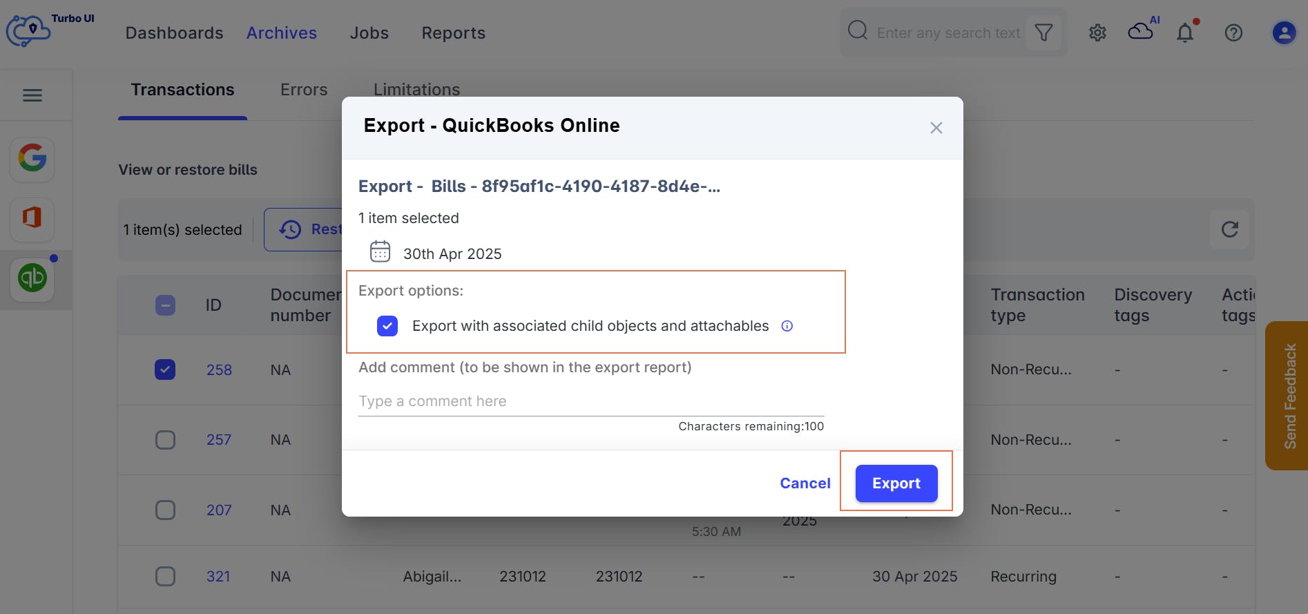 export pop-up