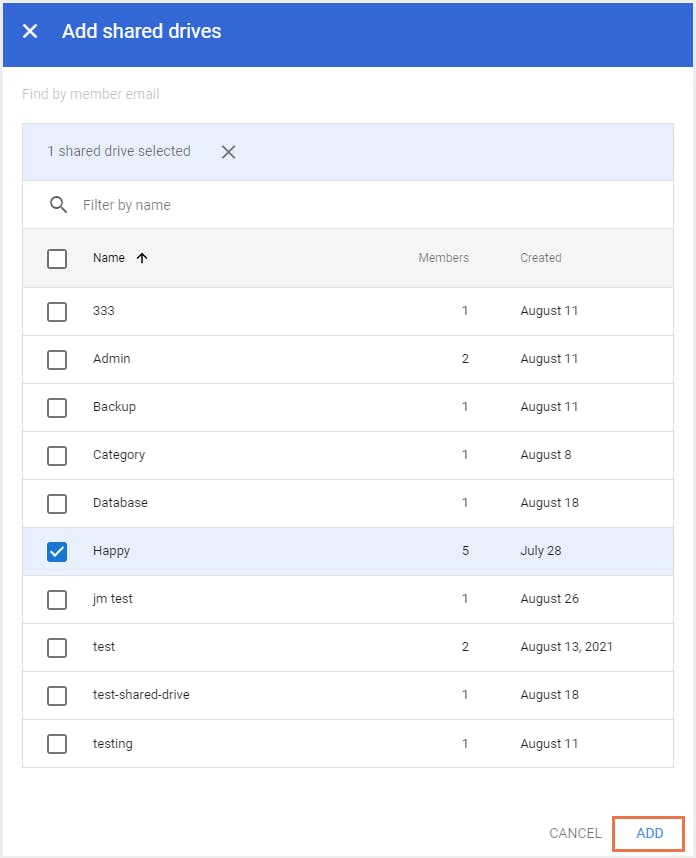 Select the shared drive 