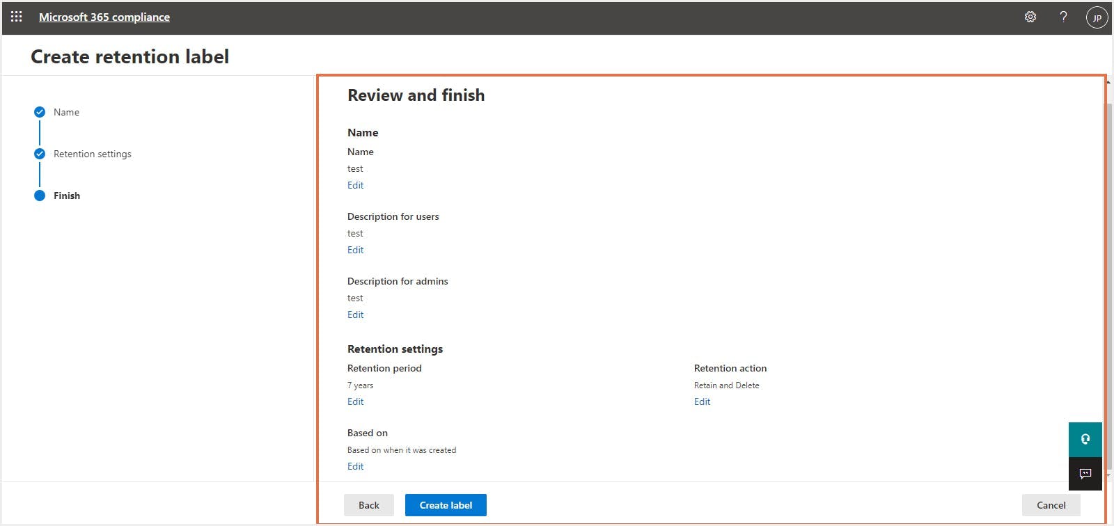 office 365 retention label - review 