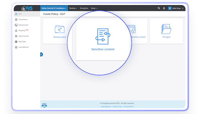 SysCloud DLP policy templates