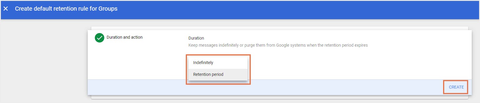 Google Groups default retention rule