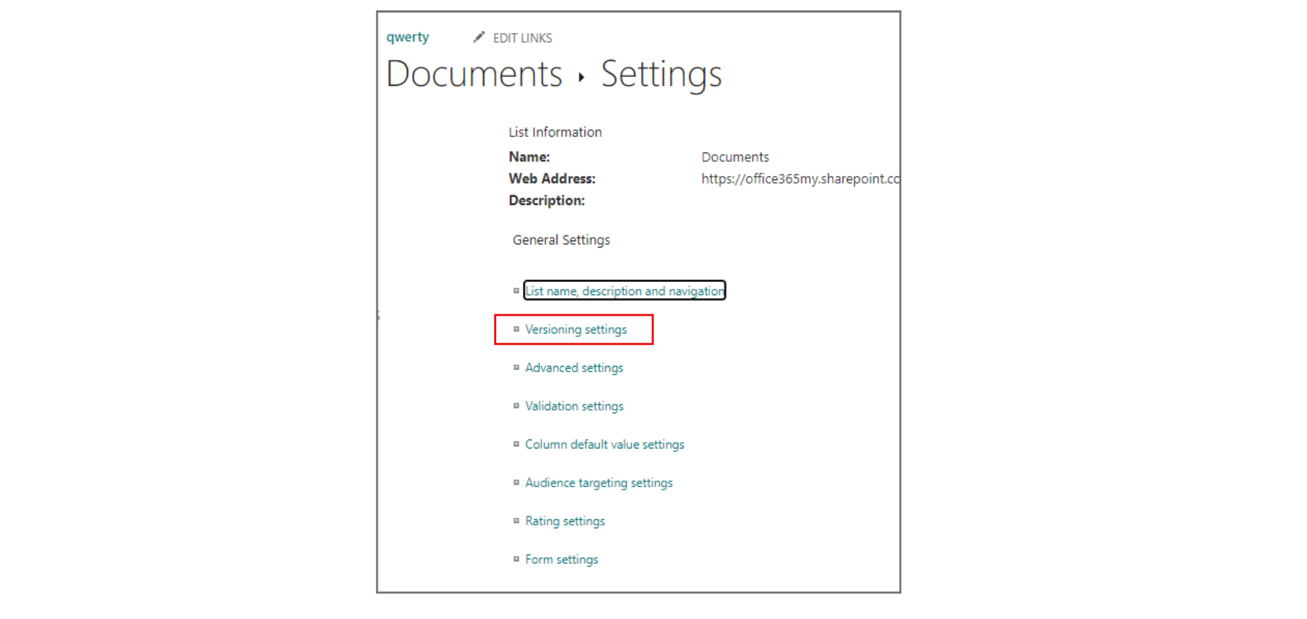 SharePoint - バージョン設定