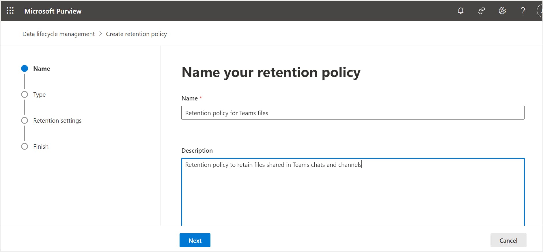 name your retention policy