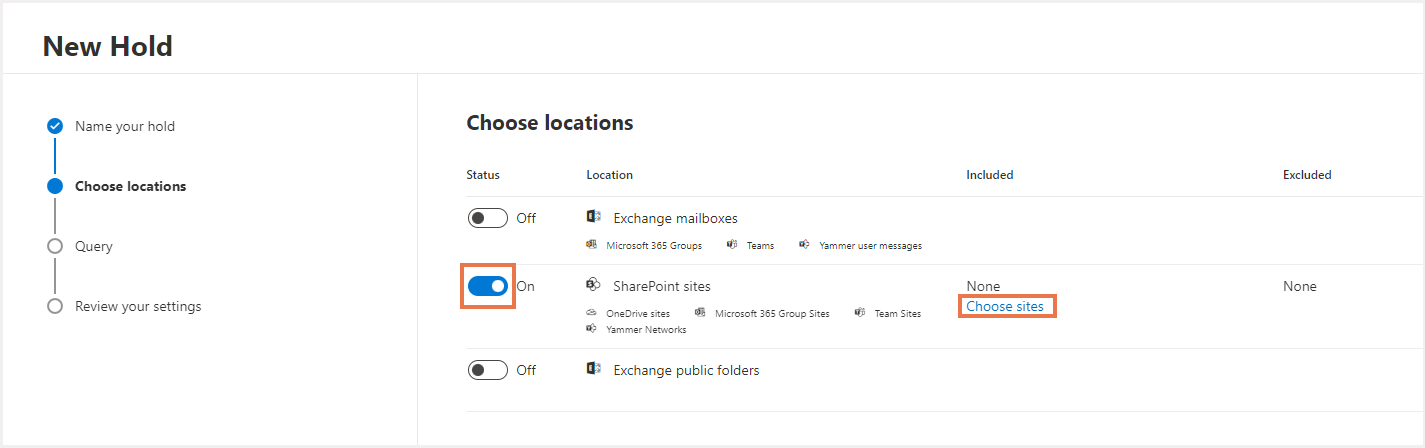 保留にするサイトを選択