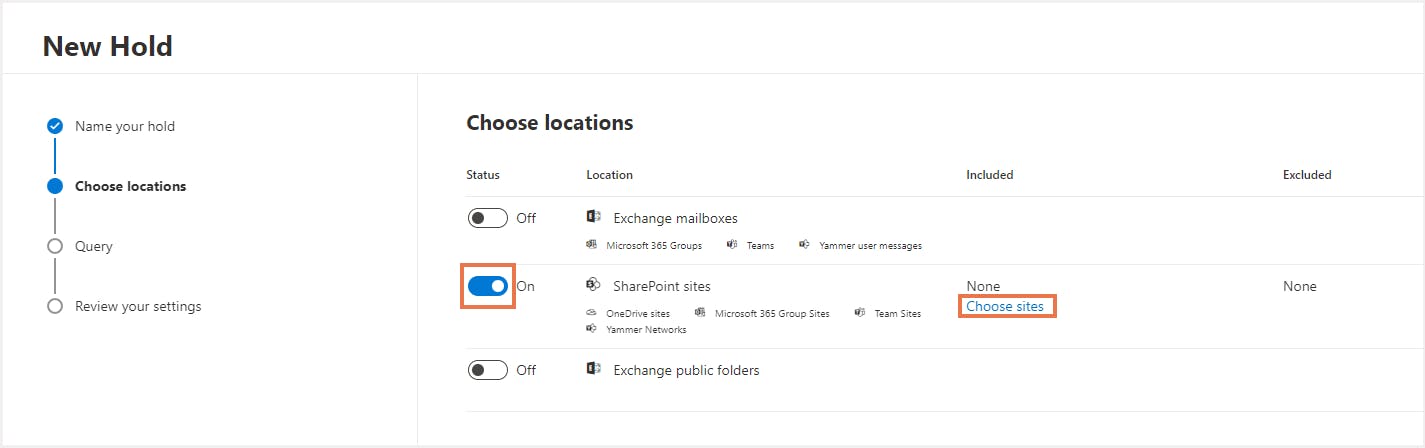 保留にするサイトを選択