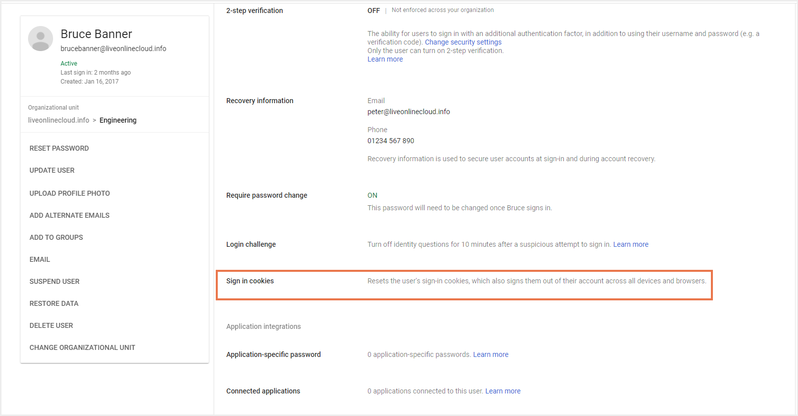 サインイン・クッキーのリセット