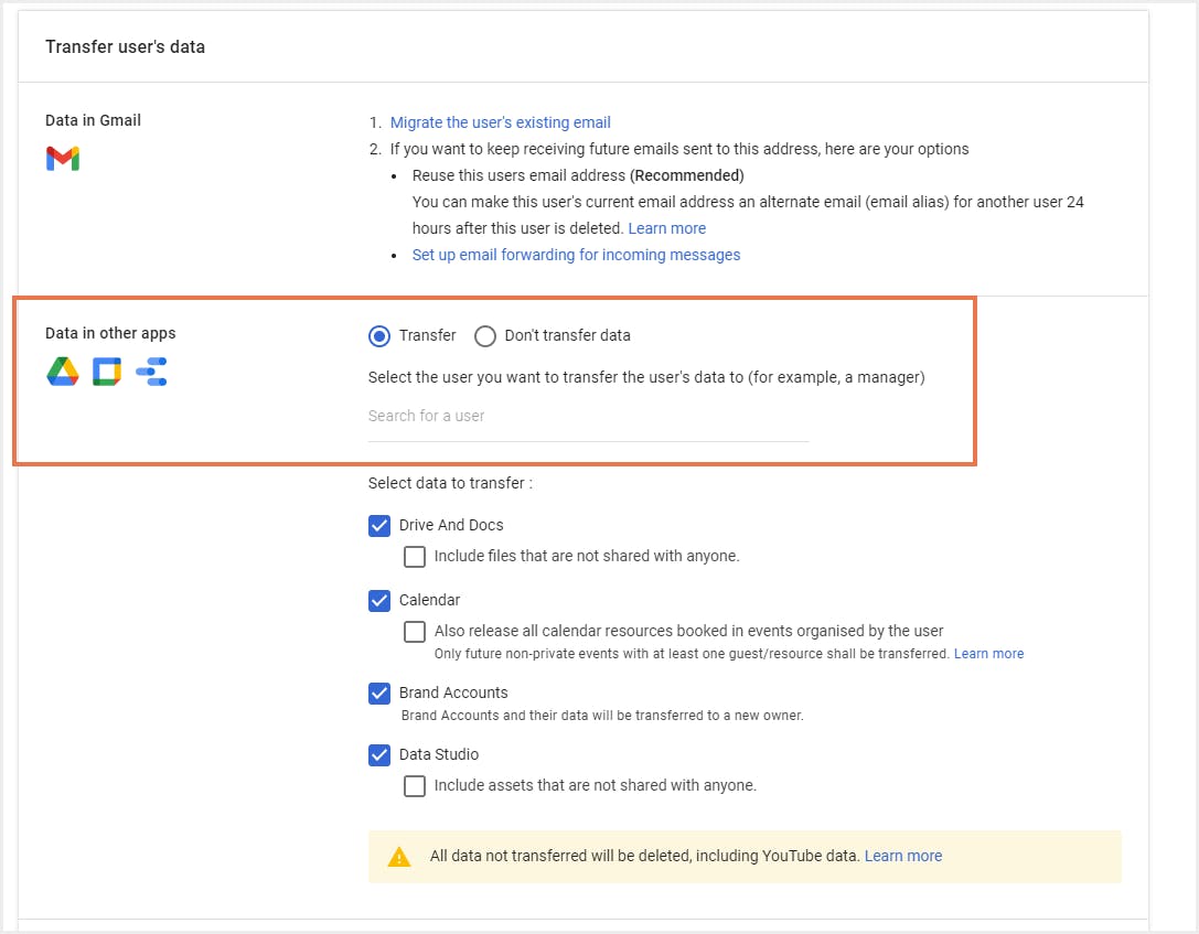 Google Admin Consoleからのデータ転送