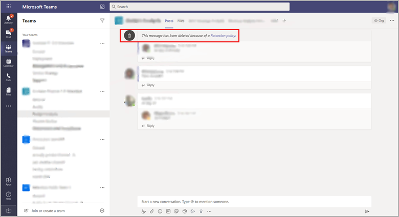 チャンネルメッセージの保持ポリシーの仕組み