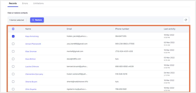 restore syscloud hubspot contacts syscloud 4