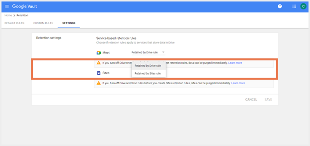ドライブまたはサイトのデフォルト